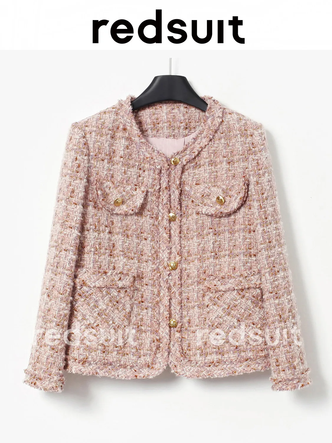 New Exquisite gold wire woven coarse tweed round neck long sleeved jacket, pink purple top custom size
New Exquisite gold wire woven coarse tweed round neck long sleeved jacket, pink purple top custom size