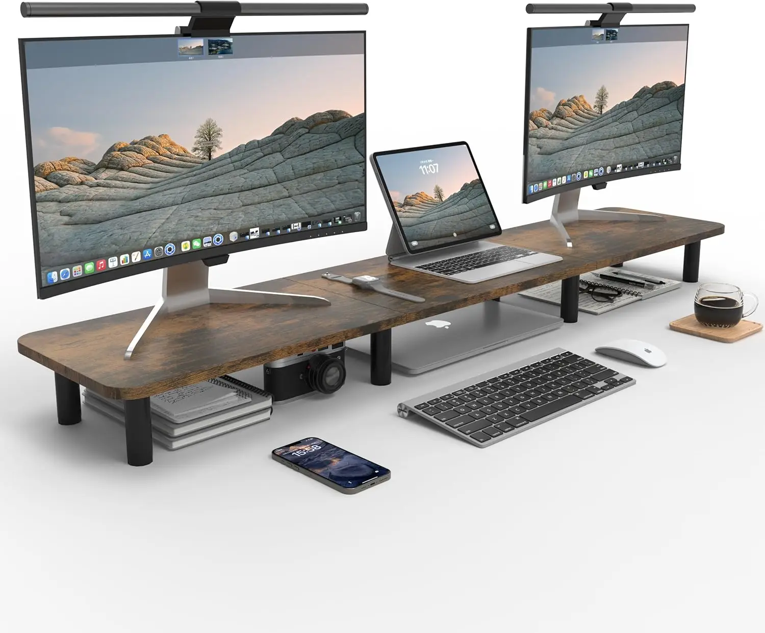 Удлиненная подставка для двух мониторов с деревянными и стальными ножками, настольная подставка в винтажном стиле для организации домашнего офиса
Удлиненная подставка для двух мониторов с деревянными и стальными ножками, настольная подставка в винтажном стиле для организации домашнего офиса