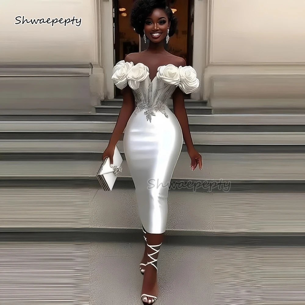 Aso Ebi African Straight Prom Dress Tea-Length White Wedding Party Dresses Flowers Off Shoulder Birthday Gown Customized
Aso Ebi African Straight Prom Dress Tea-Length White Wedding Party Dresses Flowers Off Shoulder Birthday Gown Customized