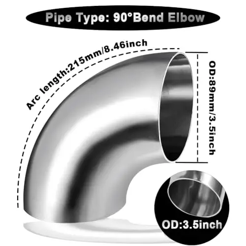 2pcs 3.5 Inch 90° SS304 Stainless Steel Elbow Bend For Automotive Exhaust And Metal Rail Fabrication
2pcs 3.5 Inch 90° SS304 Stainless Steel Elbow Bend For Automotive Exhaust And Metal Rail Fabrication