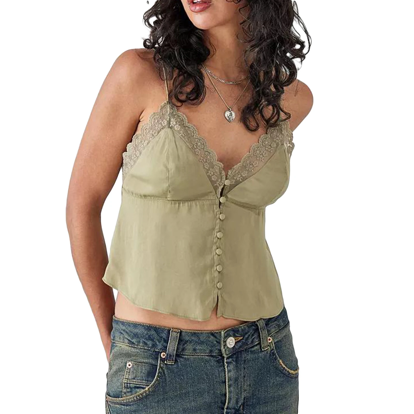 Summer Women's V Neck Cami Tops Open Back Sleeveless Spaghetti Strap Button Down Camisole Lace Trim Tank Tops
Summer Women's V Neck Cami Tops Open Back Sleeveless Spaghetti Strap Button Down Camisole Lace Trim Tank Tops