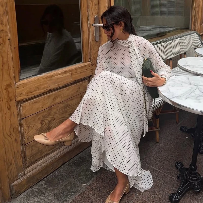 Women White Polka Dot High-neck Tie Blouse & Midi Skirt Set Elegant Long-sleeve Outfit 2026 New Daily Cusual Commute Party Suit
Women White Polka Dot High-neck Tie Blouse & Midi Skirt Set Elegant Long-sleeve Outfit 2026 New Daily Cusual Commute Party Suit