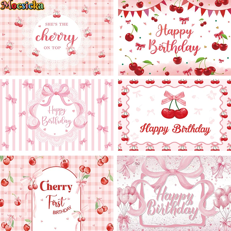 Mocsicka Pink Bow Girl Happy Birthday Photography Backdrop Cherry Balloon Decor Baby Shower Party Newborn Portrait Background
Mocsicka Pink Bow Girl Happy Birthday Photography Backdrop Cherry Balloon Decor Baby Shower Party Newborn Portrait Background