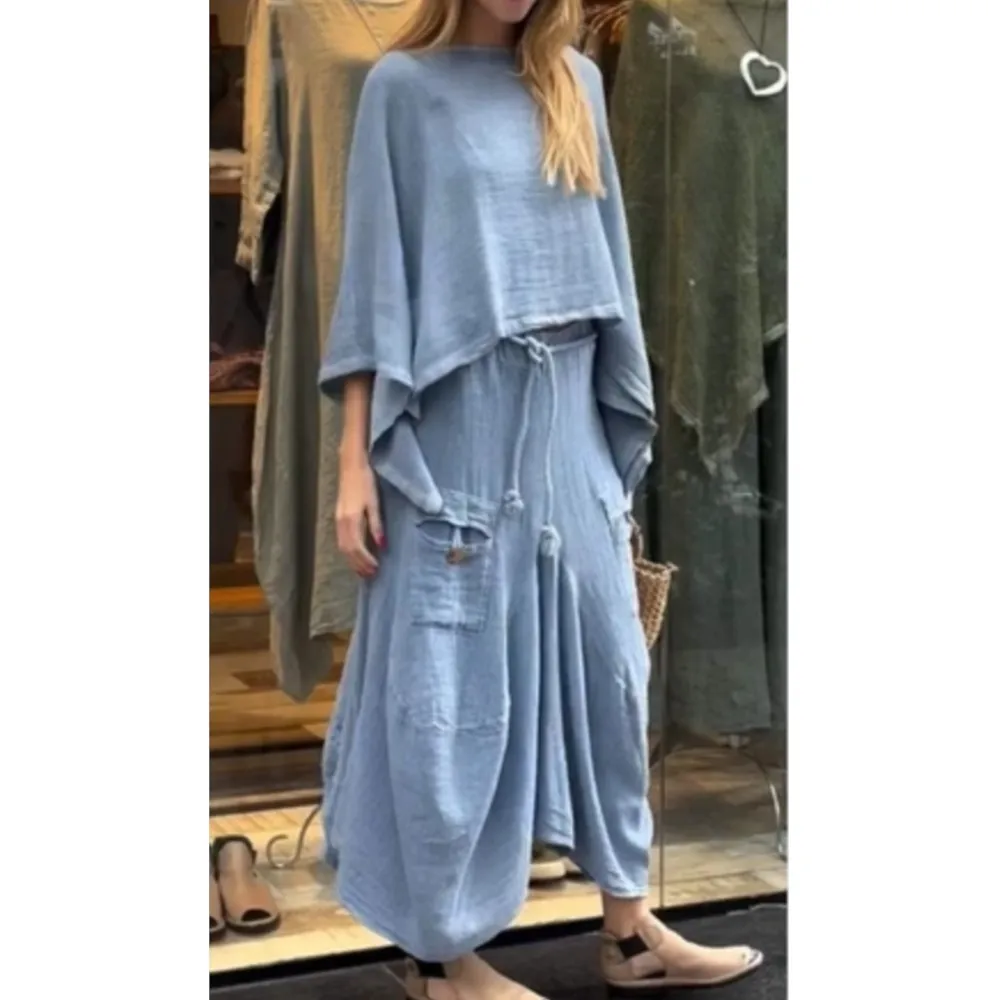Fashionable O-neck Bell Sleeve Top + Skirt For Women Ealy Autumn Solid Color Pocket Lace Up Loose Casual Irregular Suit Female
Fashionable O-neck Bell Sleeve Top + Skirt For Women Ealy Autumn Solid Color Pocket Lace Up Loose Casual Irregular Suit Female