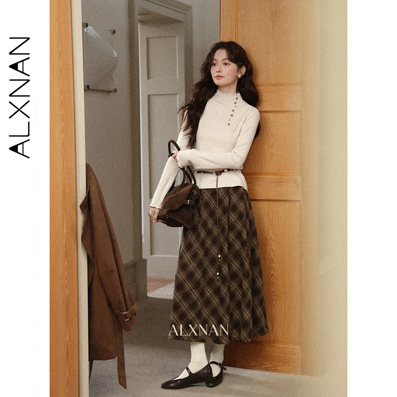 ALXNAN Women's Plaid Skirt 2025 New Autumn High-Waisted Metal Buttons Retro Elegant Versatile Casual Commuting Long Skirt L57530
ALXNAN Women's Plaid Skirt 2025 New Autumn High-Waisted Metal Buttons Retro Elegant Versatile Casual Commuting Long Skirt L57530