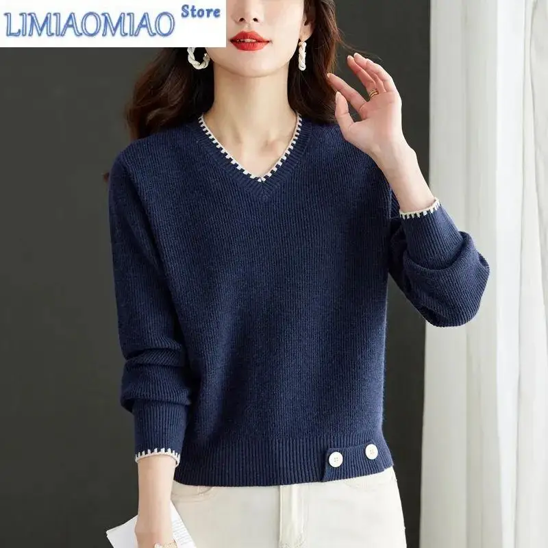 Autumn Winter Women's Solid Color V-Neck Pullover Button Long Sleeve Screw Thread Sweater Knitted Elegant Office Lady Tops
Autumn Winter Women's Solid Color V-Neck Pullover Button Long Sleeve Screw Thread Sweater Knitted Elegant Office Lady Tops