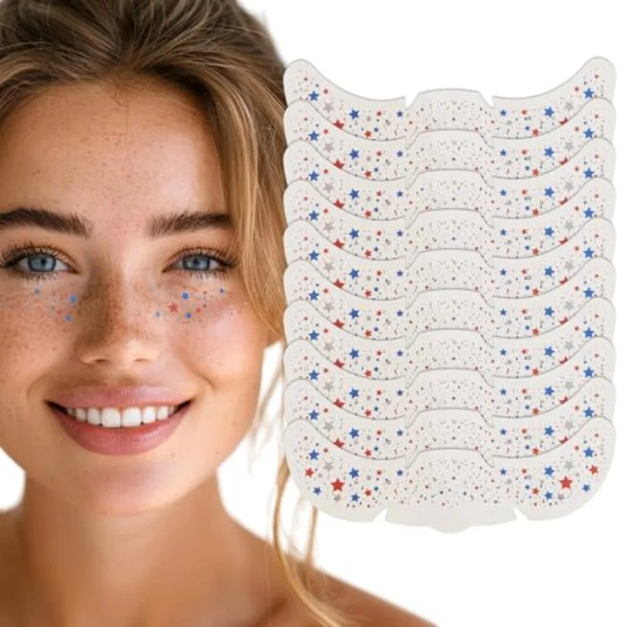 10Pcs Patriotic Temporary Tattoos, 4th of July Freckles Glitter Stars, Red White and Blue Glitter Freckles Face Tattoo, Waterpr
10Pcs Patriotic Temporary Tattoos, 4th of July Freckles Glitter Stars, Red White and Blue Glitter Freckles Face Tattoo, Waterpr