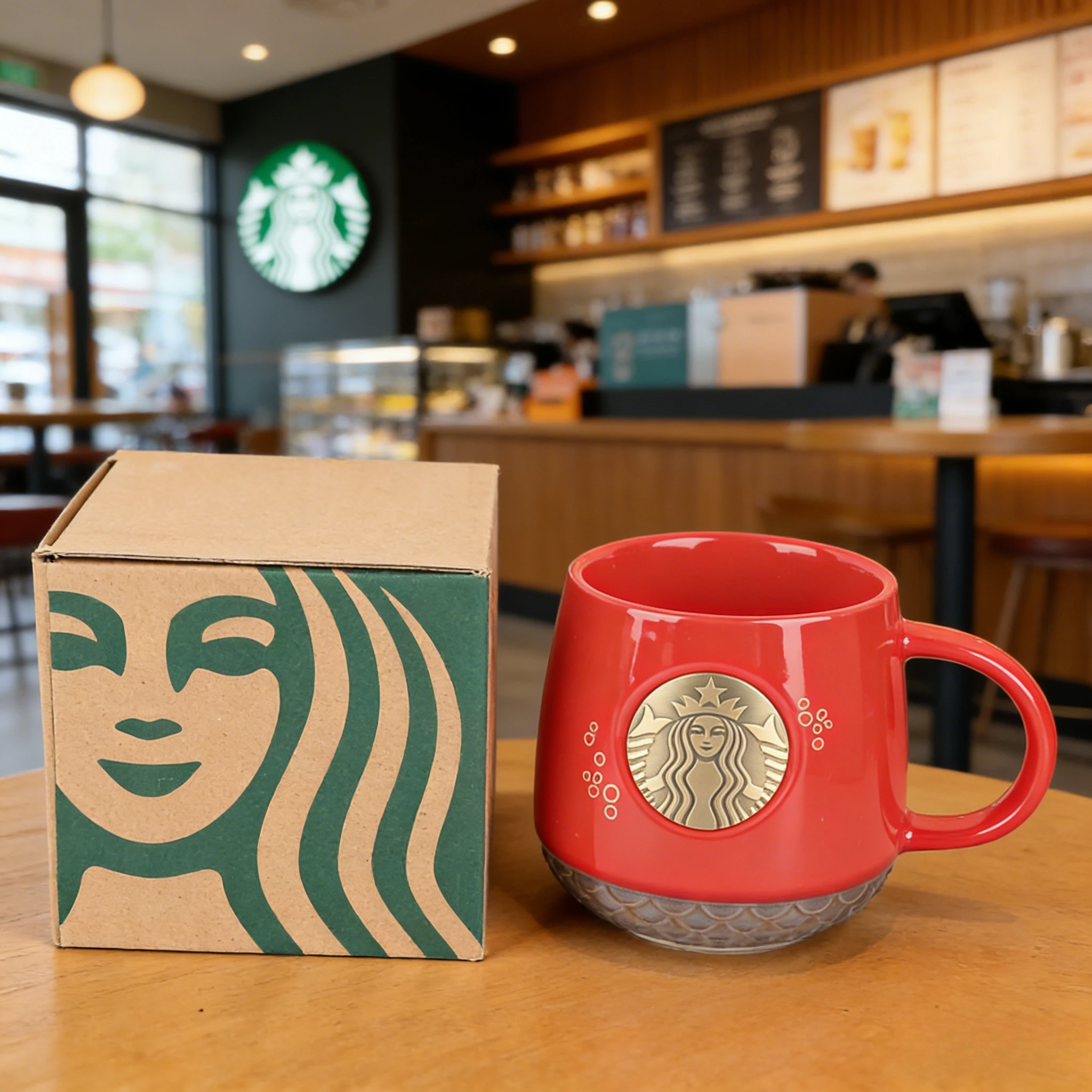 Starbucks Red Fish Scale Mug 355ml Ceramic Coffee Cup with Copper Badge - Perfect Holiday Gift
Starbucks Red Fish Scale Mug 355ml Ceramic Coffee Cup with Copper Badge - Perfect Holiday Gift