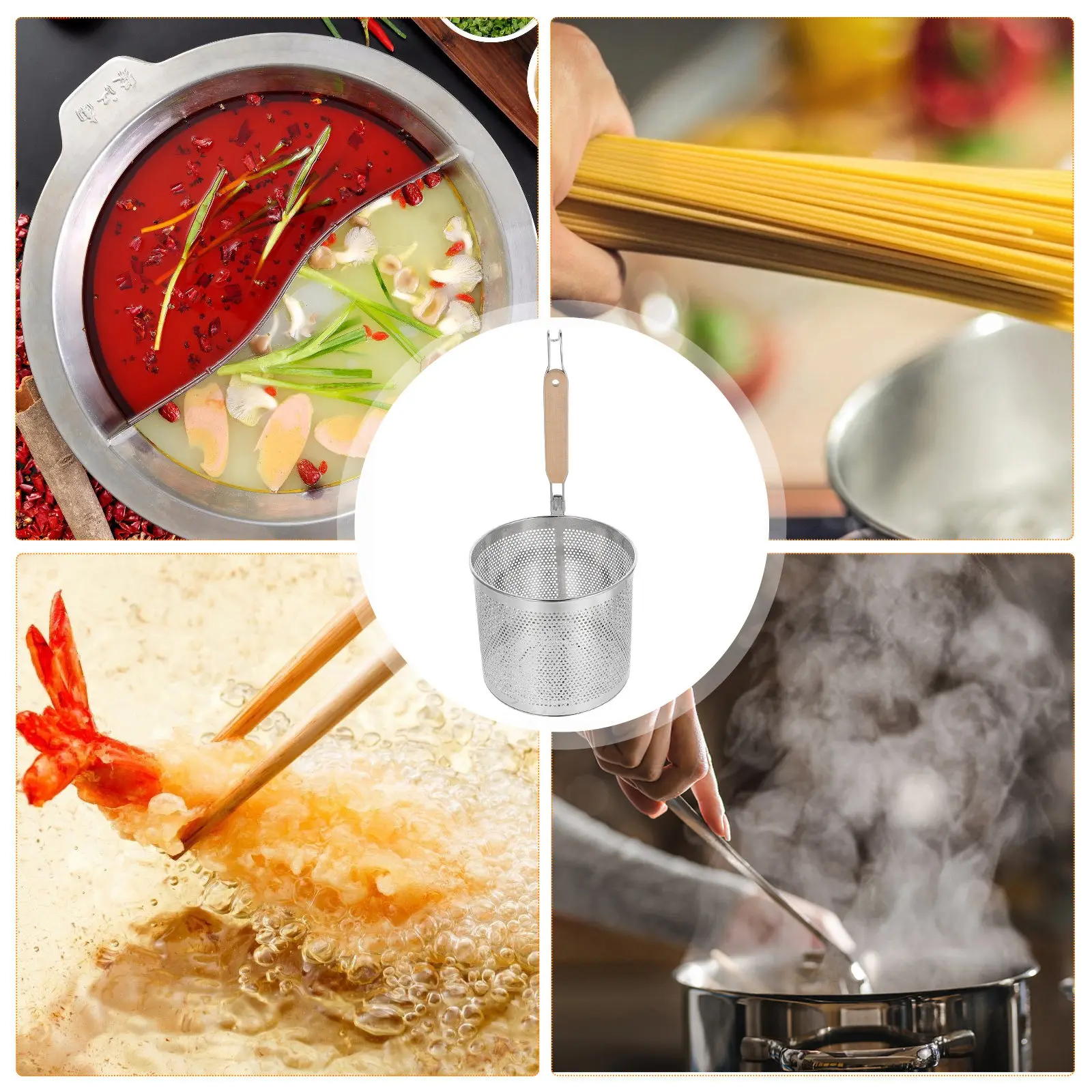 Stainless Steel Noodle Strainer with Handle for Boiling Pasta Soup Drainage Fine Mesh Kitchen Sieve Multifunctional Cooking Aid
Stainless Steel Noodle Strainer with Handle for Boiling Pasta Soup Drainage Fine Mesh Kitchen Sieve Multifunctional Cooking Aid