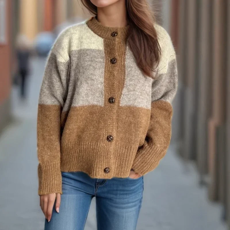Plush Color Blocked Knitted Sweater Women Autumn/Winter New Collection Simple Casual Sweater Cardigan Retro Style Pullover
Plush Color Blocked Knitted Sweater Women Autumn/Winter New Collection Simple Casual Sweater Cardigan Retro Style Pullover