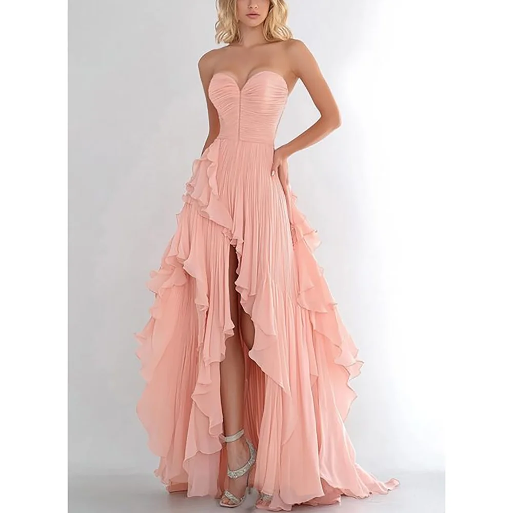 Pink Sweetheart Strapless Long Dresses For Evening Party Asymmetrical Long Prom Gowns Hand Pleat Graduations Party Dress
Pink Sweetheart Strapless Long Dresses For Evening Party Asymmetrical Long Prom Gowns Hand Pleat Graduations Party Dress