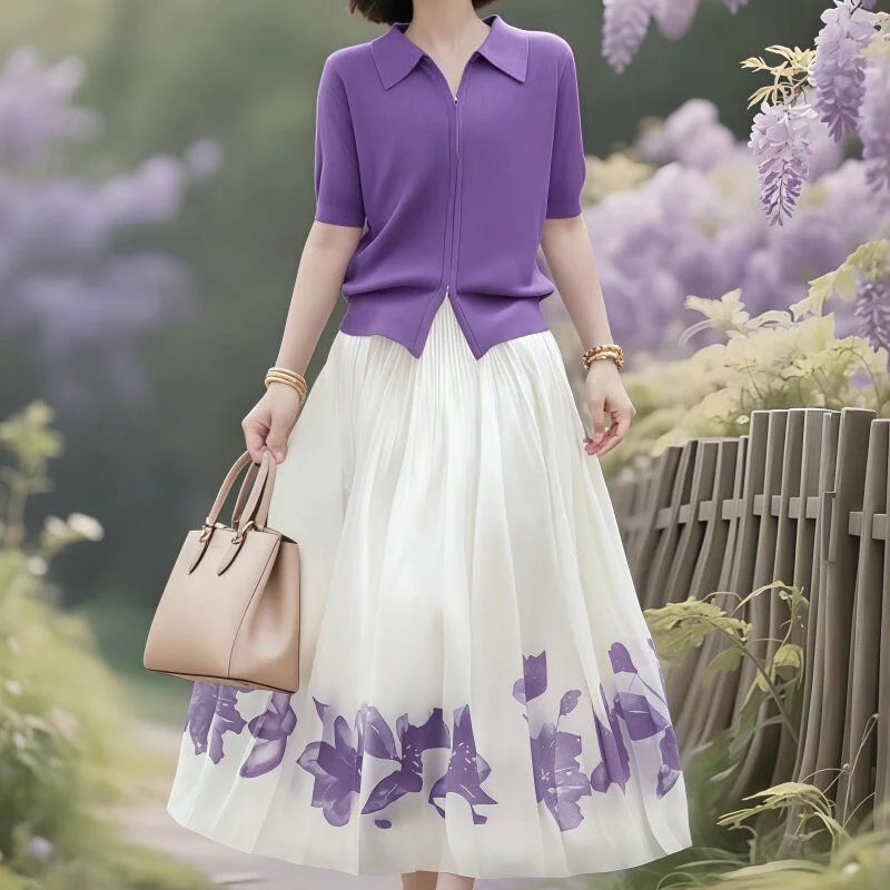 Women's Summer 2 Piece Set Knit Top and Floral Print Pleated Midi Skirt
Women's Summer 2 Piece Set Knit Top and Floral Print Pleated Midi Skirt