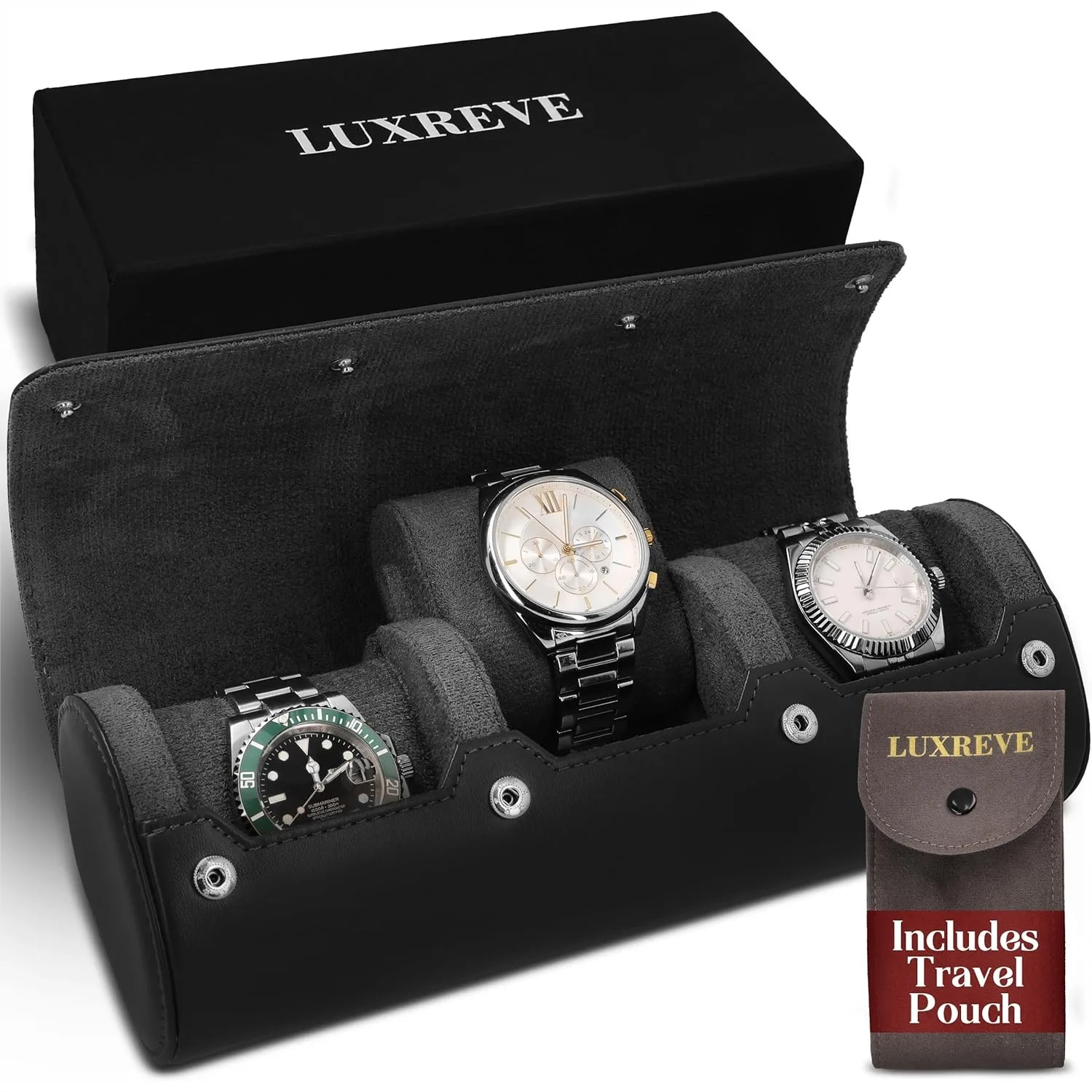 Travel Watch Case 3 Slots, Portable PU Leather Organizer with Bonus Pouch, Scratch-Resistant Velvet Lining, Easy-Removal
Travel Watch Case 3 Slots, Portable PU Leather Organizer with Bonus Pouch, Scratch-Resistant Velvet Lining, Easy-Removal
