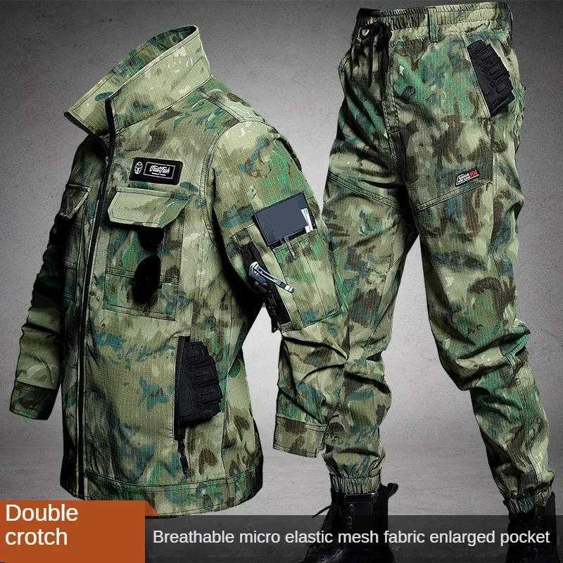 Mesh pattern camouflage clothing, outdoor building decoration labor protection suit set men's casual hiking and fishing suit
Mesh pattern camouflage clothing, outdoor building decoration labor protection suit set men's casual hiking and fishing suit