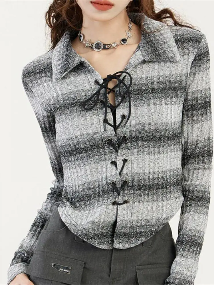 Women Autumn Winter Sweaters Polo Neck Stripe Knitted Cardigan Fashion Long Sleeve Casual Tie Slim Tops Korean Style New
Women Autumn Winter Sweaters Polo Neck Stripe Knitted Cardigan Fashion Long Sleeve Casual Tie Slim Tops Korean Style New