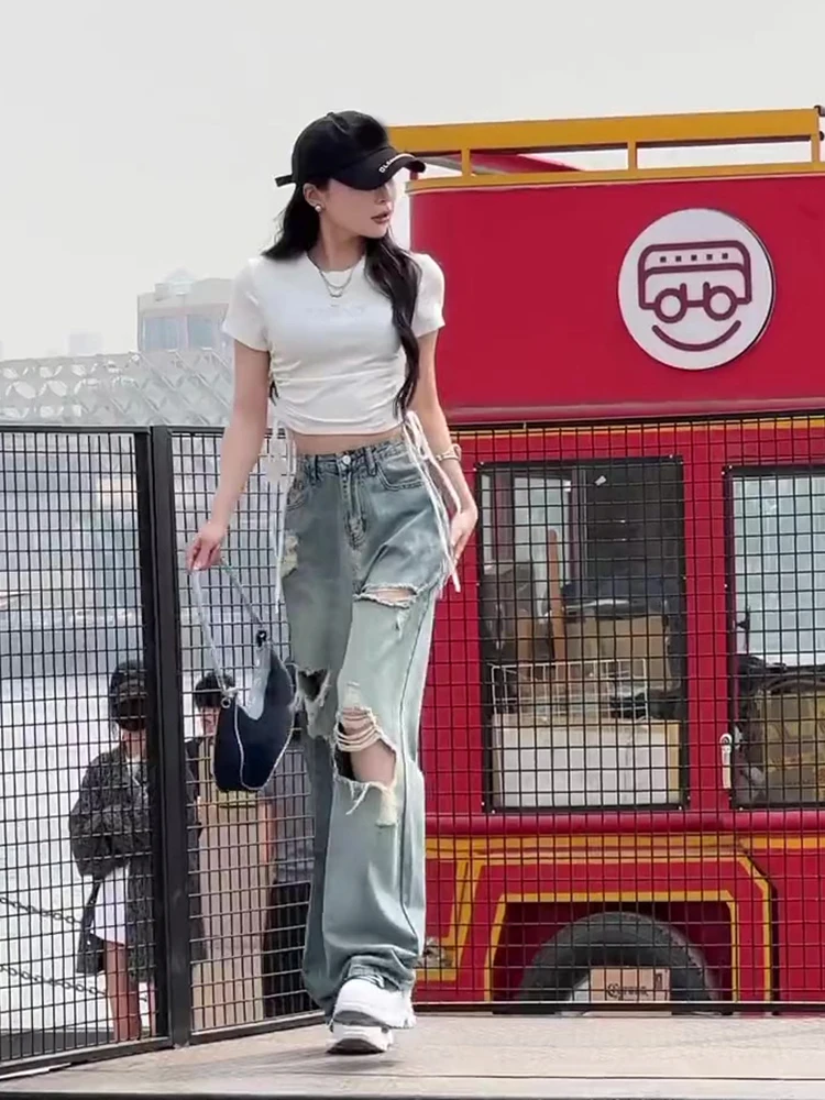 Retro Street Style Women's Jeans High Waist Loose Straight Leg Hole Punching Summer Fashion Slimming Wide Leg Pants
Retro Street Style Women's Jeans High Waist Loose Straight Leg Hole Punching Summer Fashion Slimming Wide Leg Pants