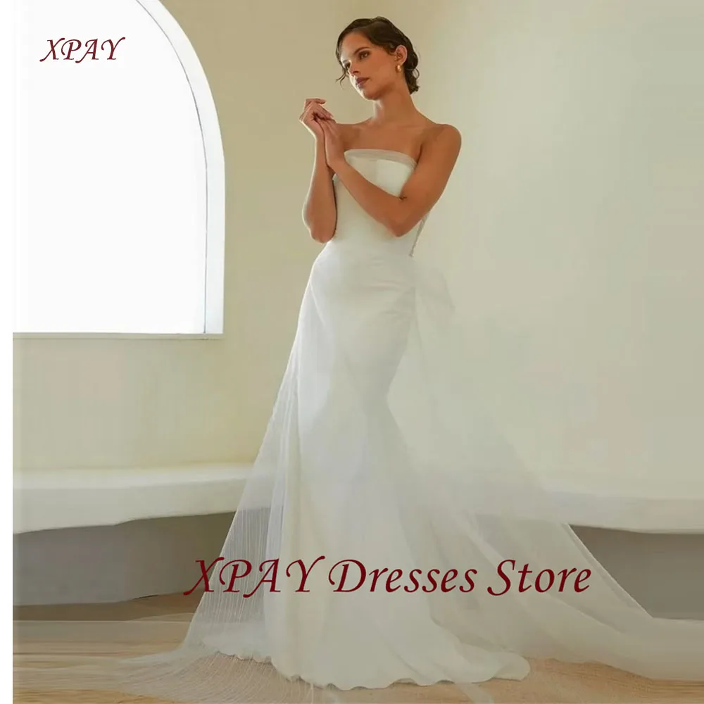XPAY Simple Strapless Tulle A Line Wedding Dresses Vestidos de noiva Sweep Train beach Bridal Gowns Corset Back Customized
XPAY Simple Strapless Tulle A Line Wedding Dresses Vestidos de noiva Sweep Train beach Bridal Gowns Corset Back Customized