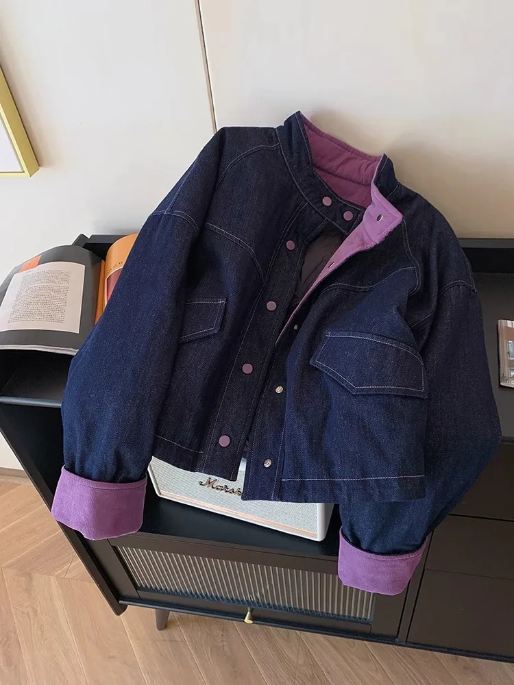 Color Blo ort Cotton Jaet Stand Collar Denim Women's Winter Large Size Sli Agel Faionable Outerwear Coat
Color Blo ort Cotton Jaet Stand Collar Denim Women's Winter Large Size Sli Agel Faionable Outerwear Coat