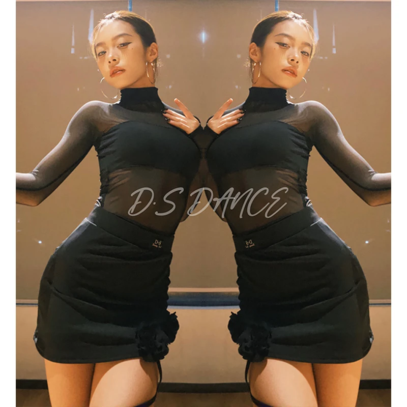 Sexy Latin Dance Clothes Women High Collar Mesh Tops Flower Skirt Black Dress Practice Wear Rumba Salsa Dance Costume DNV21702
Sexy Latin Dance Clothes Women High Collar Mesh Tops Flower Skirt Black Dress Practice Wear Rumba Salsa Dance Costume DNV21702