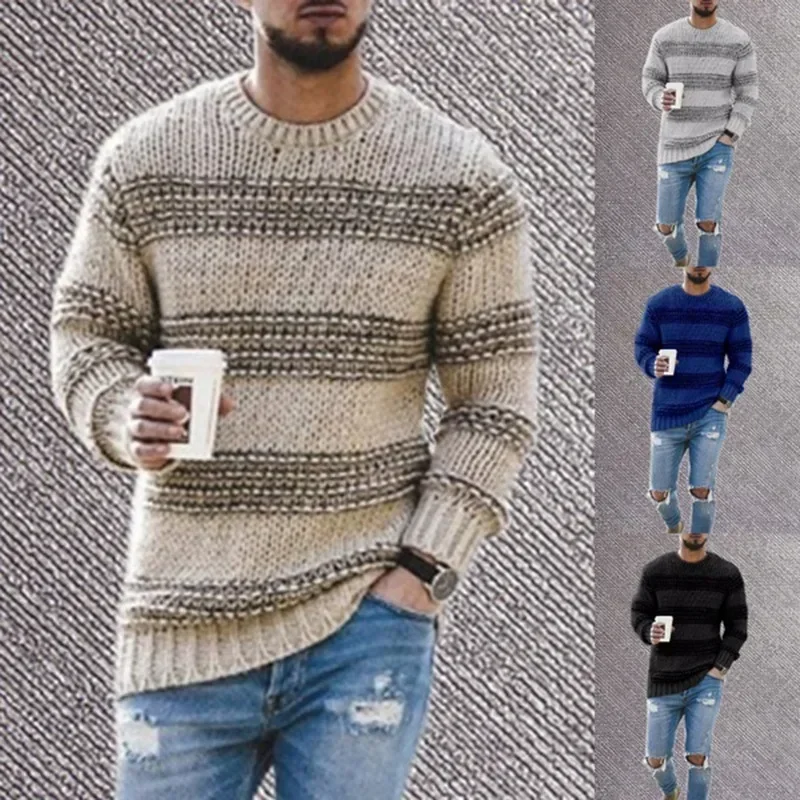 Pullovers Men Sweaters Striped Round Neck Full Sleeve Casual Loose Tops Knit Splice Simple Regular Top Autumn Winter 2024
Pullovers Men Sweaters Striped Round Neck Full Sleeve Casual Loose Tops Knit Splice Simple Regular Top Autumn Winter 2024