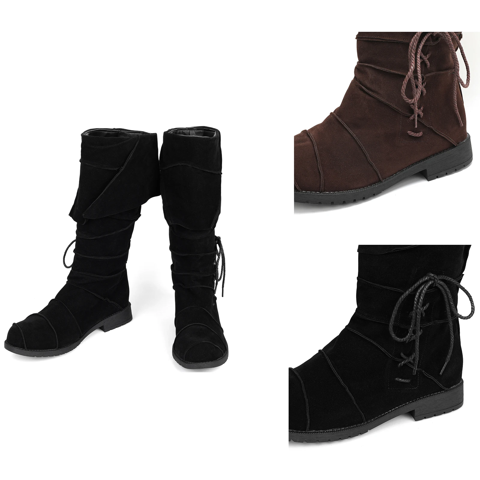 Medieval Renaissance Pirate Tall Boots Men Suede Ruched Lace Up Back Flat Heel Cosplay Costume Knee High Retro Boots Black
Medieval Renaissance Pirate Tall Boots Men Suede Ruched Lace Up Back Flat Heel Cosplay Costume Knee High Retro Boots Black