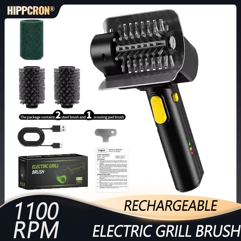 Hippcron Rechargeable Electric Grill Brush 1100 RPM -304 Stainless Steel Brush for Backyard BBQs Camping Trips Cleaning Tool
Hippcron Rechargeable Electric Grill Brush 1100 RPM -304 Stainless Steel Brush for Backyard BBQs Camping Trips Cleaning Tool