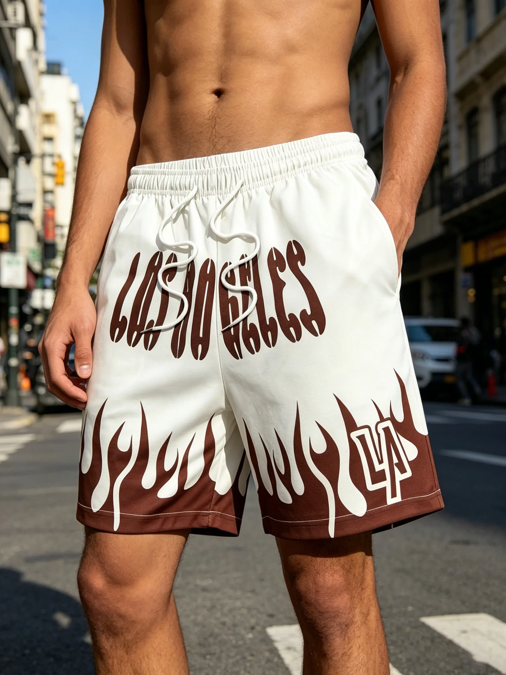 Men's Flame Print Los Angeles Shorts Elastic Waist Drawstring Casual Streetwear Shorts Breathable Mesh Sports Basketball Shorts
Men's Flame Print Los Angeles Shorts Elastic Waist Drawstring Casual Streetwear Shorts Breathable Mesh Sports Basketball Shorts