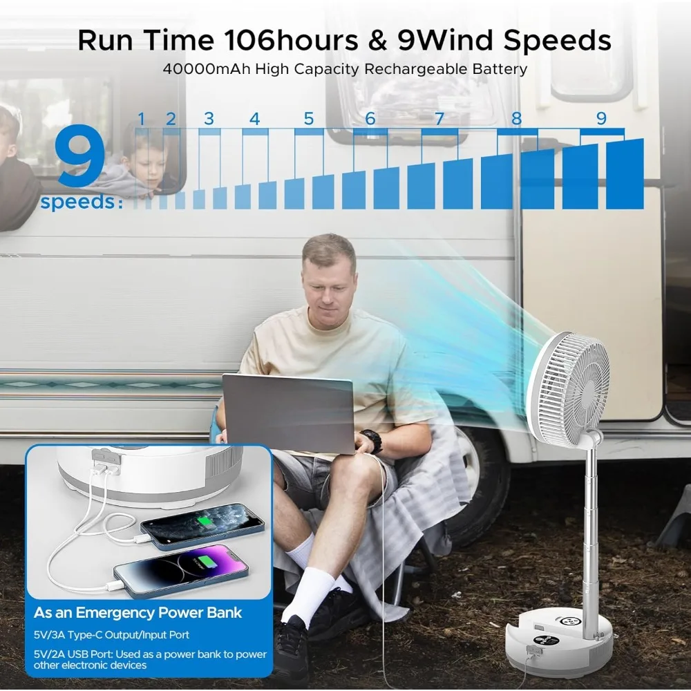 Portable Pedestal Standing Fan, 40000mAh 106hrs Rechargeable Oscillating Fan with Remote/1-8H Timer, RGB Lighting
Portable Pedestal Standing Fan, 40000mAh 106hrs Rechargeable Oscillating Fan with Remote/1-8H Timer, RGB Lighting