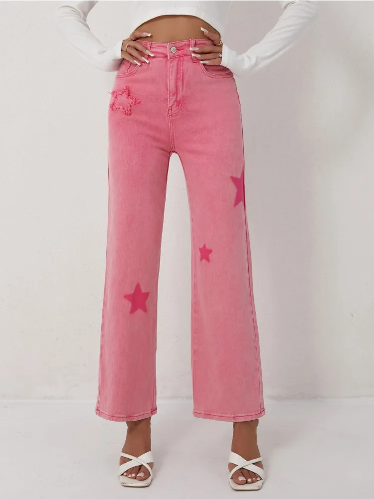 Women's Pink Jeans Star Print Flared High Waist Denim Trousers Stylish and Comfortable Outfit Option
Women's Pink Jeans Star Print Flared High Waist Denim Trousers Stylish and Comfortable Outfit Option
