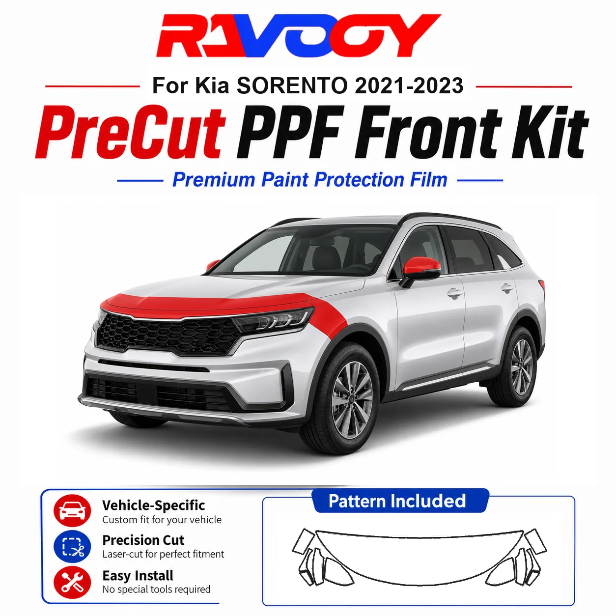 8.5mil TPU Precut PPF Kit For Kia SORENTO 2021-2023 - Hood, Fenders & Mirror Set - Self-Healing Clear Bra Film
8.5mil TPU Precut PPF Kit For Kia SORENTO 2021-2023 - Hood, Fenders & Mirror Set - Self-Healing Clear Bra Film