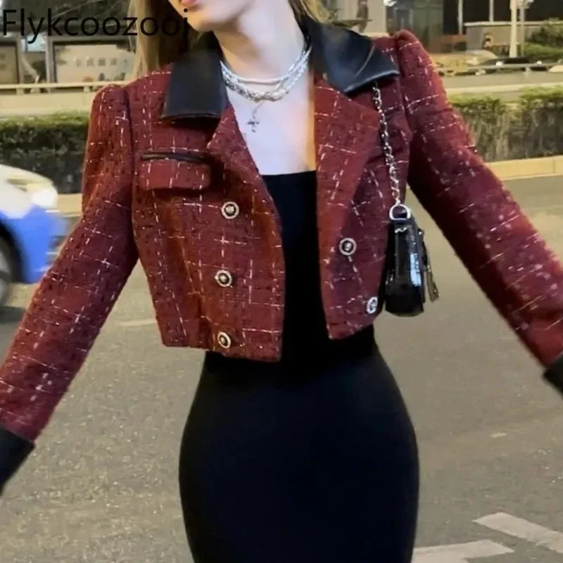 Celebrity Coarse Tweed Leather Patchwork Short Coat Top Women Elegant Retro Slim Red Plaid Jacket Girls Fall Trendy High Street
Celebrity Coarse Tweed Leather Patchwork Short Coat Top Women Elegant Retro Slim Red Plaid Jacket Girls Fall Trendy High Street