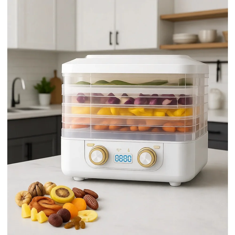 2025 Five Tray Food Dehydrator Digital Timer Adjustable Temperature for Fruit Meat Vegetable Candy Snack
2025 Five Tray Food Dehydrator Digital Timer Adjustable Temperature for Fruit Meat Vegetable Candy Snack
