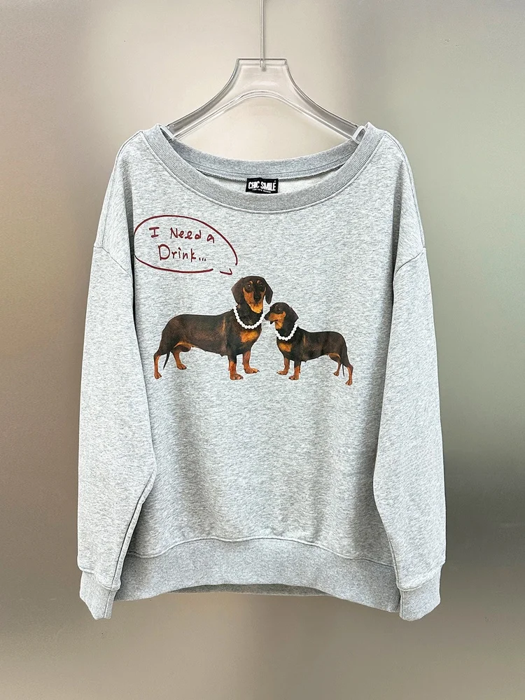 Korean Style Cute Sausage Dog Print off Shoulder Sweatshirt Women's Loose Fit Long Sleeve Crew Neck Pullover Autumn Top
Korean Style Cute Sausage Dog Print off Shoulder Sweatshirt Women's Loose Fit Long Sleeve Crew Neck Pullover Autumn Top