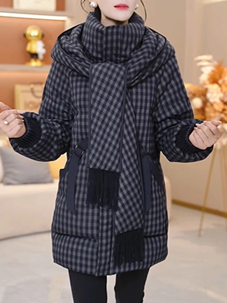 Thickened Plaid Scarf Hooded Cotton Jacket Women's Fashion Warm Outerwear Autumn Winter New Design Korean Style Casual Coat
Thickened Plaid Scarf Hooded Cotton Jacket Women's Fashion Warm Outerwear Autumn Winter New Design Korean Style Casual Coat
