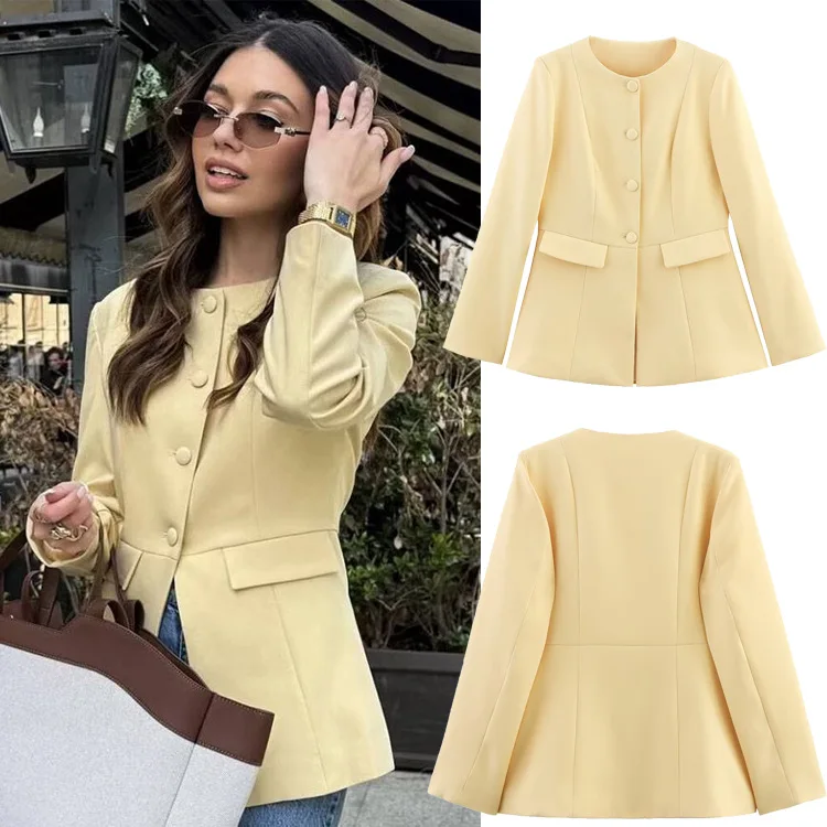 Autumn Office Lady Elegant Slim Blazer Jacket Female O-Neck Long Sleeve Single Breasted Suit Coat Women's Streetwear Jacket
Autumn Office Lady Elegant Slim Blazer Jacket Female O-Neck Long Sleeve Single Breasted Suit Coat Women's Streetwear Jacket