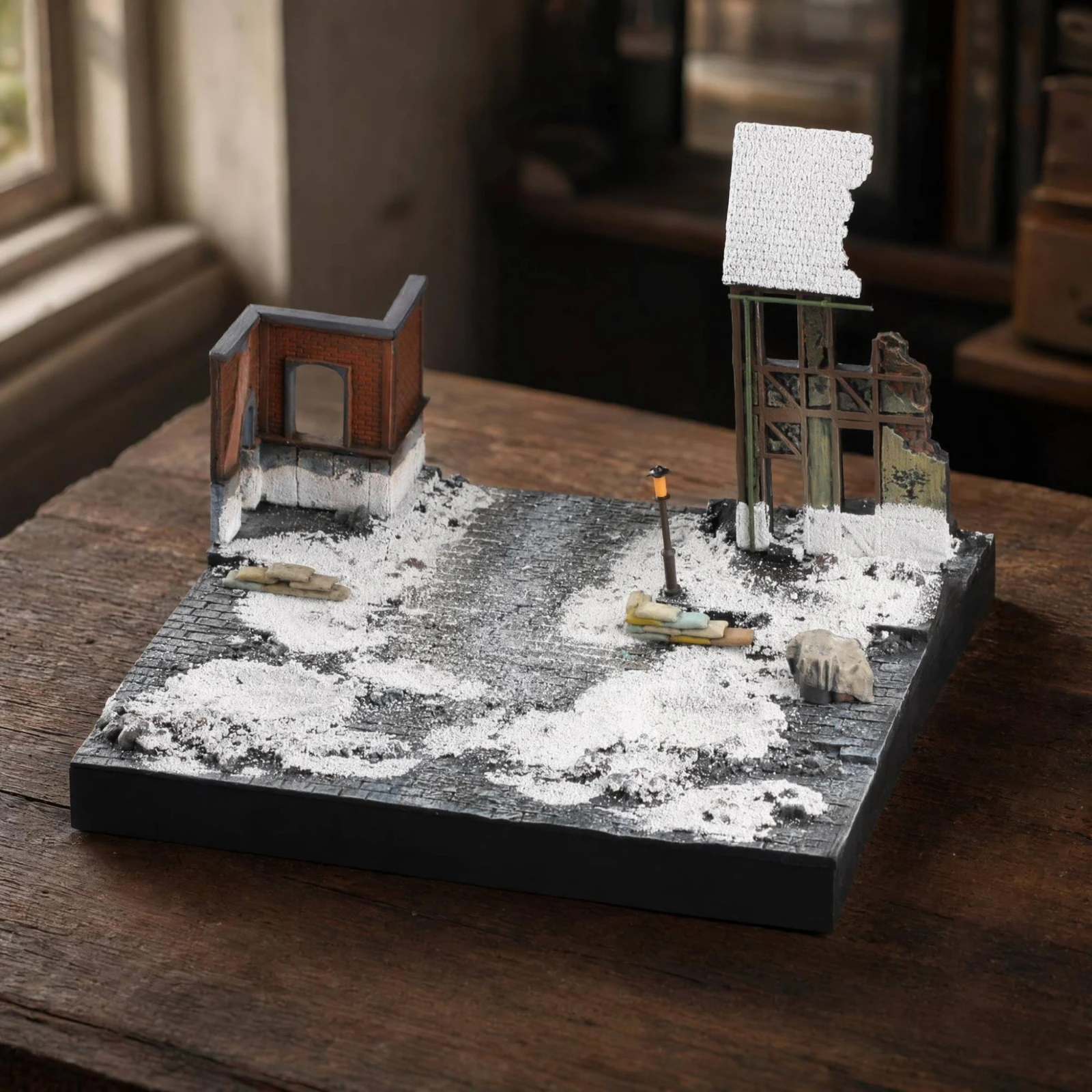 Diorama Base Winter Theme Battlefield Diorama Miniature Scene with Ruined Building Snow-Covered Terrain Scenery Weathered
Diorama Base Winter Theme Battlefield Diorama Miniature Scene with Ruined Building Snow-Covered Terrain Scenery Weathered