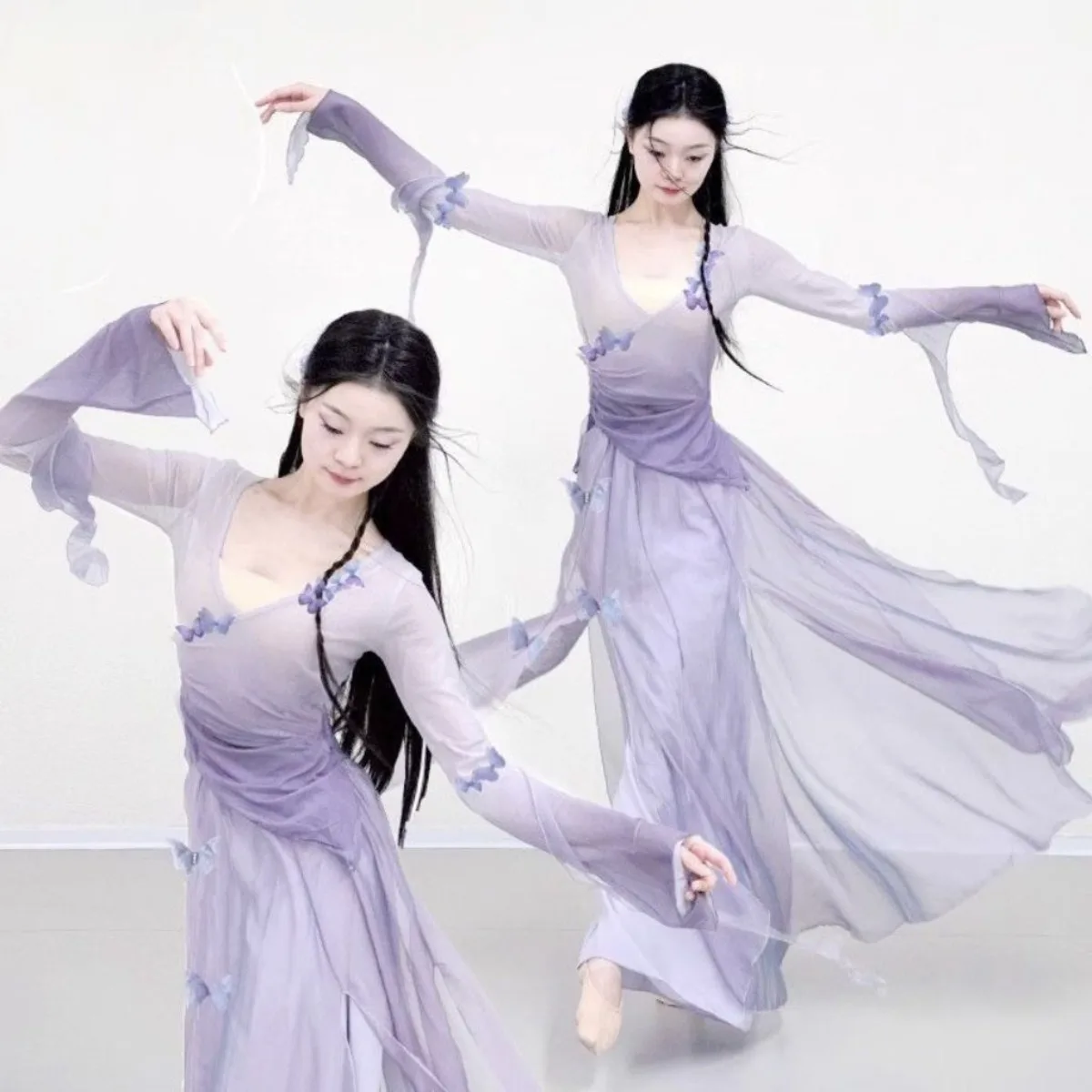 Celestial Butterfly Dance Set - Flowing Sheer Blouse & Wide-Leg Pants for Chinese Classical, Ethereal Training & Stage Costume
Celestial Butterfly Dance Set - Flowing Sheer Blouse & Wide-Leg Pants for Chinese Classical, Ethereal Training & Stage Costume