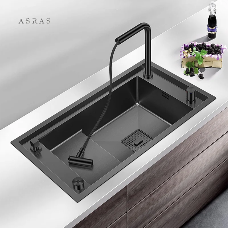 Матовая Черная кухонная раковина ASRAS -8345NJ SUS304 из нержавеющей стали, одинарная раковина с выдвижным краном, большая раковина с нанотехнологическим покрытием
Матовая Черная кухонная раковина ASRAS -8345NJ SUS304 из нержавеющей стали, одинарная раковина с выдвижным краном, большая раковина с нанотехнологическим покрытием
