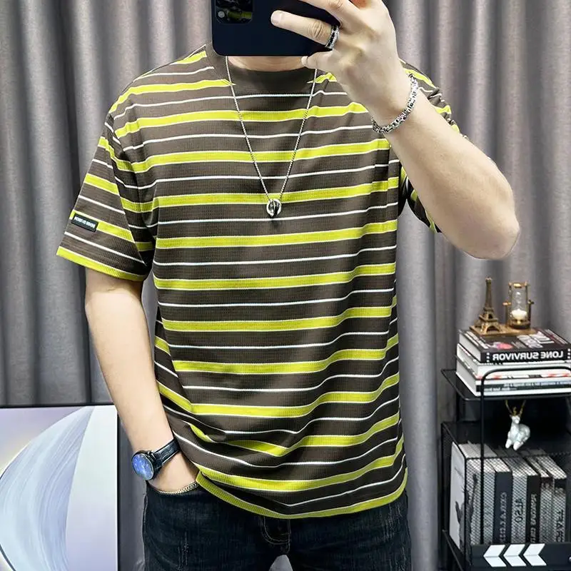 Summer New Men's Pullovers Crew Neck Striped Contrast Color Casual Comfortable Loose High Street Short Sleeve Tops T-shirt
Summer New Men's Pullovers Crew Neck Striped Contrast Color Casual Comfortable Loose High Street Short Sleeve Tops T-shirt