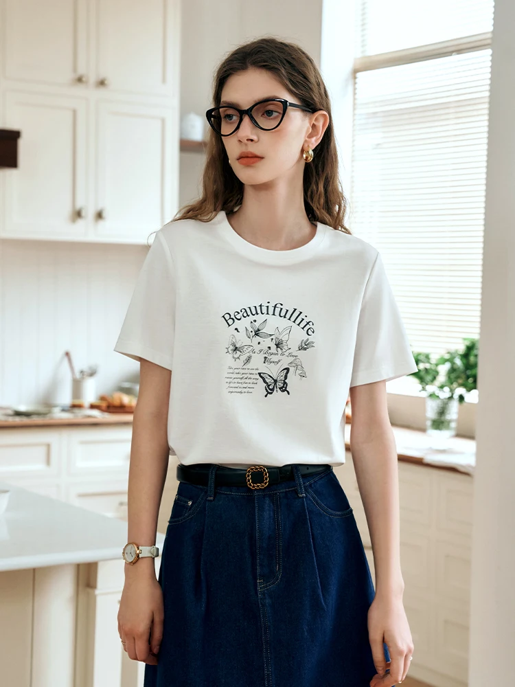 OLrain Pure Cotton T-shirt Women 2025 Fashion Loose Commuting Round Neck Short Sleeve Print Knitted Cozy Female Tees O24XT90596
OLrain Pure Cotton T-shirt Women 2025 Fashion Loose Commuting Round Neck Short Sleeve Print Knitted Cozy Female Tees O24XT90596