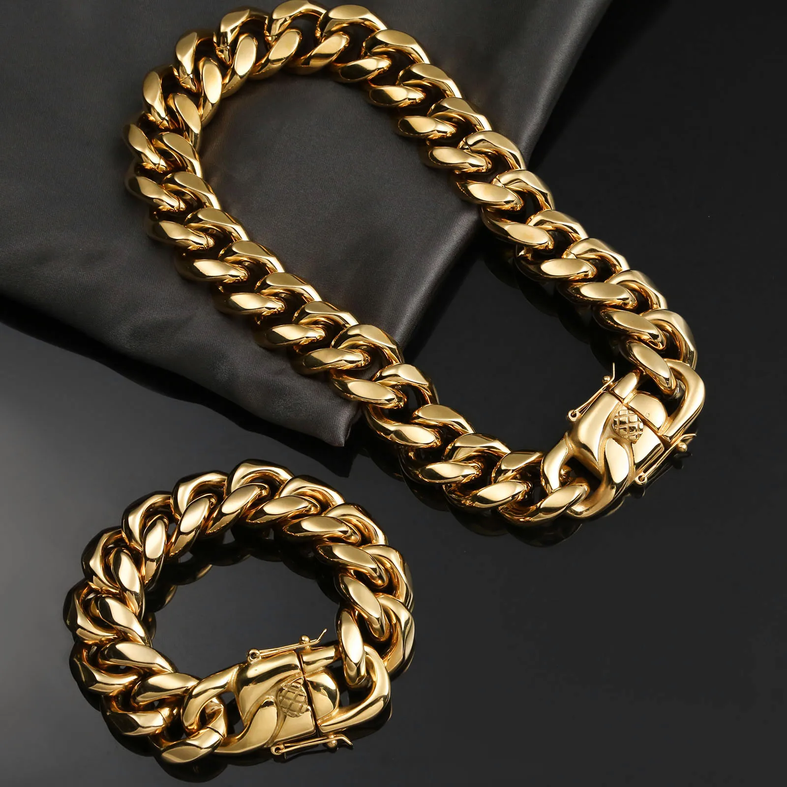 SDA 22MM Width Heavy Cuban Link Chain Necklace and Bracelet Hip-hop Miami Chain Stainless Steel Gold Plated Rock Jewelry for Man
SDA 22MM Width Heavy Cuban Link Chain Necklace and Bracelet Hip-hop Miami Chain Stainless Steel Gold Plated Rock Jewelry for Man