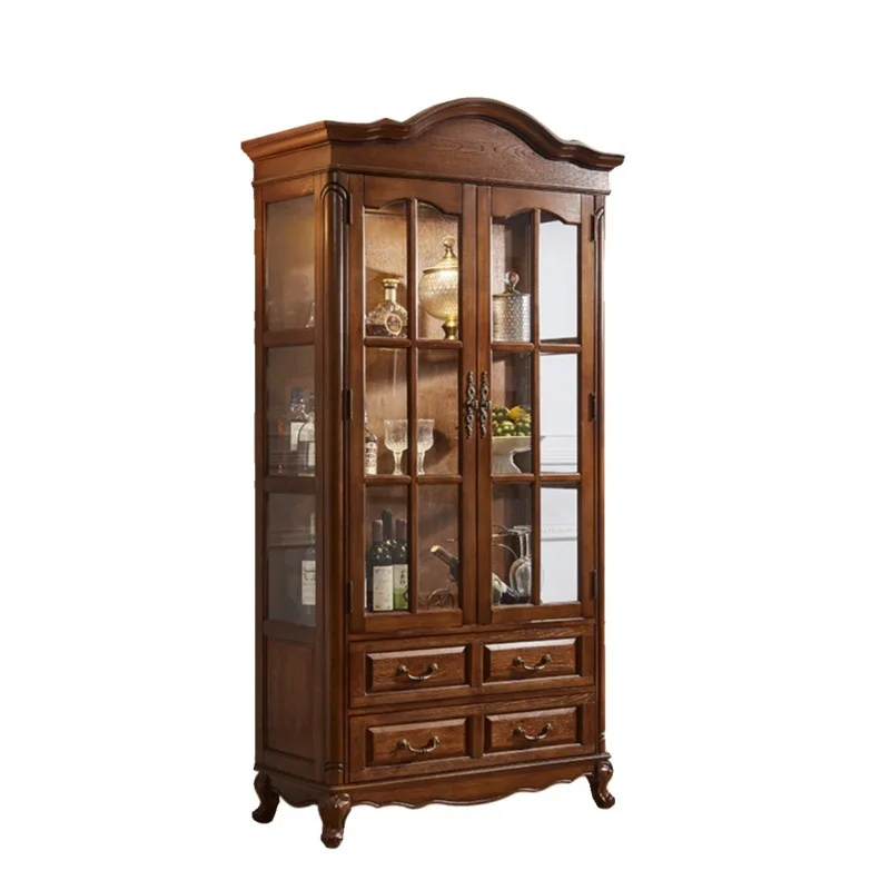 American solid wood wine cabinet, simple European style, living room against the wall, glass door, display cabinet
American solid wood wine cabinet, simple European style, living room against the wall, glass door, display cabinet
