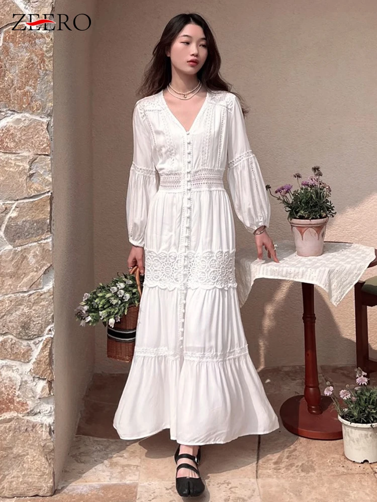 Women Spring Slim Lantern Sleeve Cotton Splice Lace Long Dress Elegant White V Neck Summer Beach Dress Party Holiday Vestidos
Women Spring Slim Lantern Sleeve Cotton Splice Lace Long Dress Elegant White V Neck Summer Beach Dress Party Holiday Vestidos