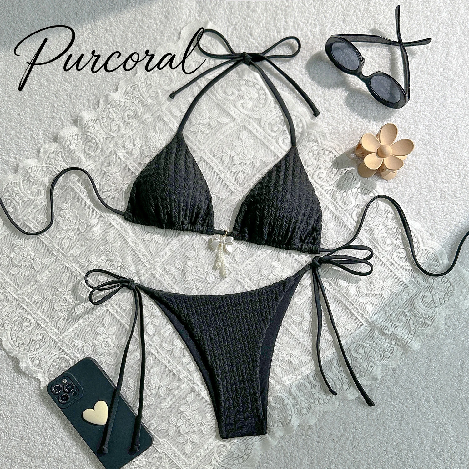 Women Textured Bikini Set Halter Triangle String Swimwear Side Tie Thong Bikini Summer Beach Swimming Bathing Suit For Female
Women Textured Bikini Set Halter Triangle String Swimwear Side Tie Thong Bikini Summer Beach Swimming Bathing Suit For Female