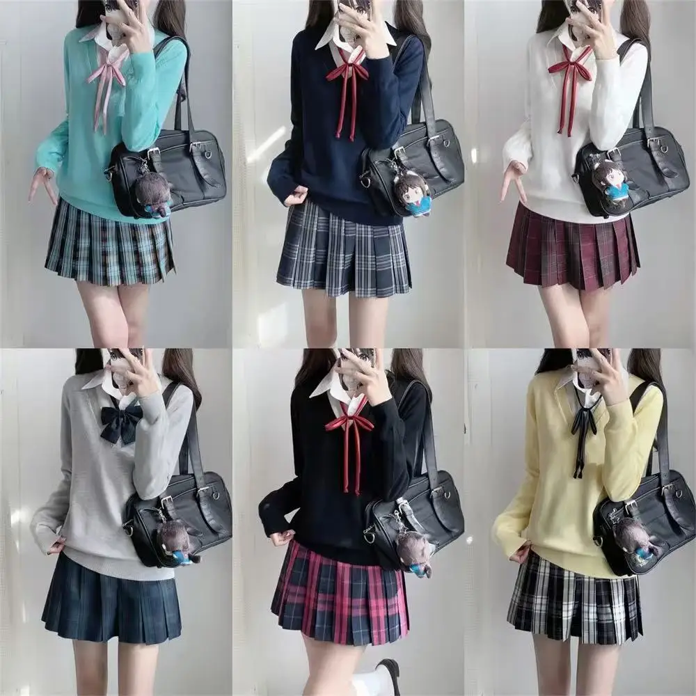 Japanese school uniform girls sweet and cute Jk set sweater shirt bow tie skirt set Women Preppy Style Outfits
Japanese school uniform girls sweet and cute Jk set sweater shirt bow tie skirt set Women Preppy Style Outfits