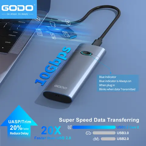 GODO M2 SSD Case M.2 NVMe  SSD Enclosure Adapter 10Gbps USB 3.2 Gen2 USB C External Enclosure Supports M and B&M Keys