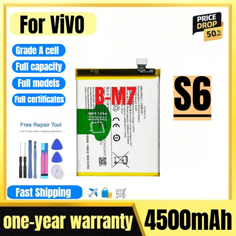 B-M7 for ViVO BBK S6 Mobile Phone Battery High Quality High Capacity Battery Replacement Bateria Grade A Cell with Tools
B-M7 for ViVO BBK S6 Mobile Phone Battery High Quality High Capacity Battery Replacement Bateria Grade A Cell with Tools