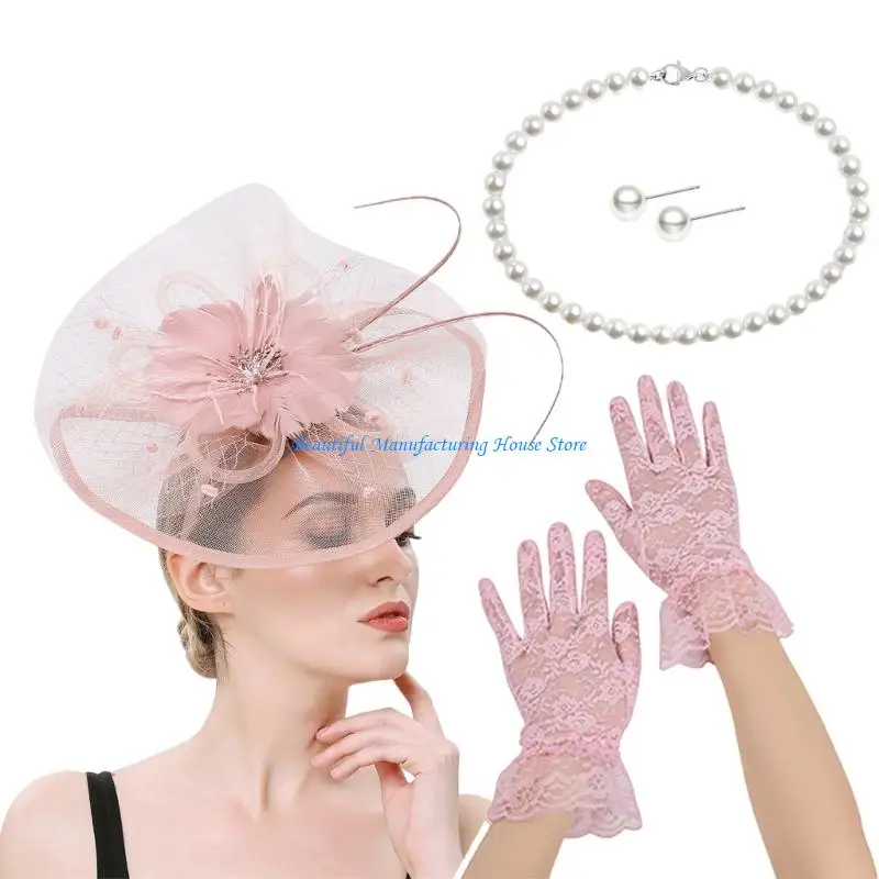 E56A Flower Derby Hat Hairband Necklace Ear Studs Gloves 4IN1 Set Costume Accessory
E56A Flower Derby Hat Hairband Necklace Ear Studs Gloves 4IN1 Set Costume Accessory