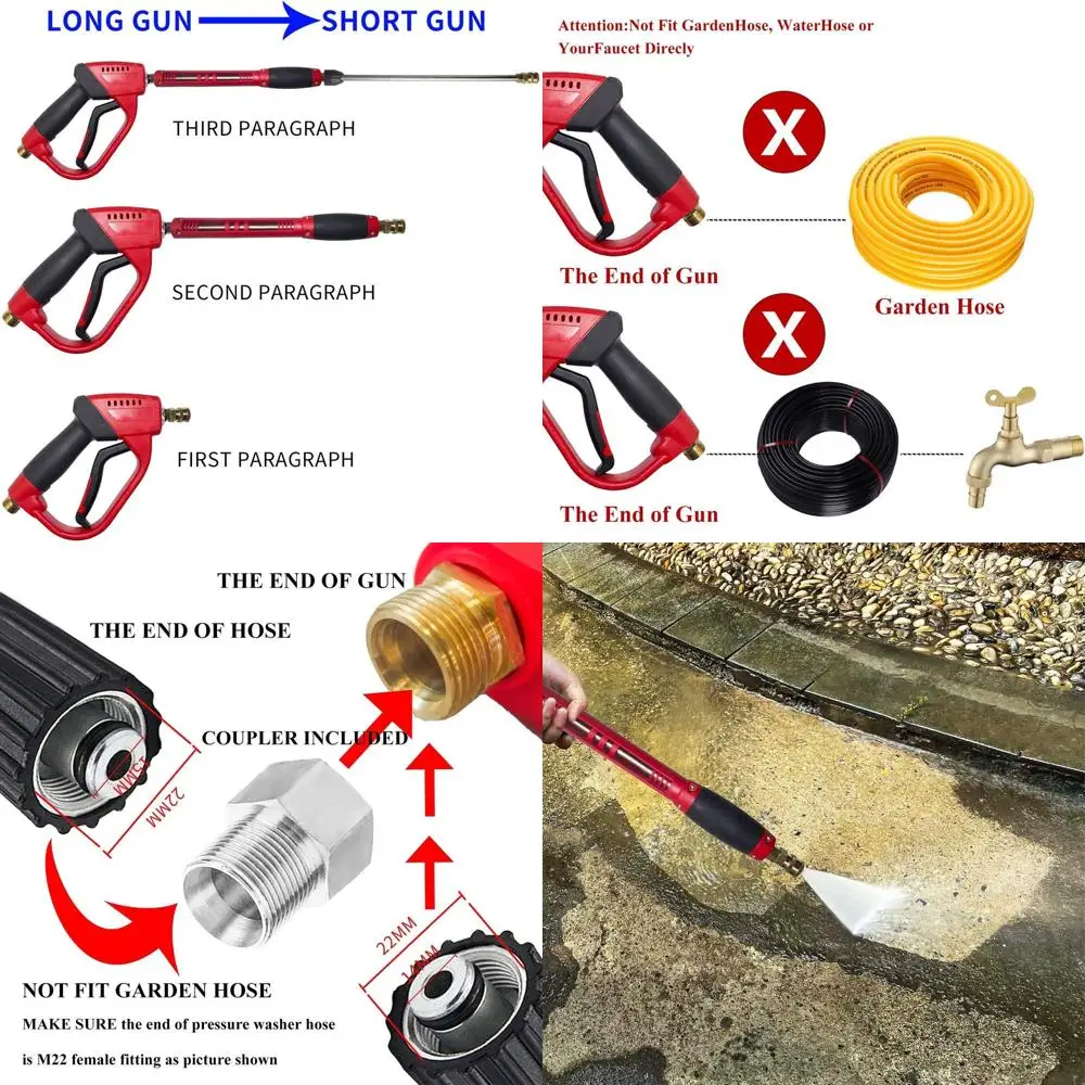 Pressure Washer Gun, Red High Power Washer Gun with Replacement Wand Extension, 5 Nozzle Tips, M22 Fittings, 40 Inch, 5000 PSI
Pressure Washer Gun, Red High Power Washer Gun with Replacement Wand Extension, 5 Nozzle Tips, M22 Fittings, 40 Inch, 5000 PSI