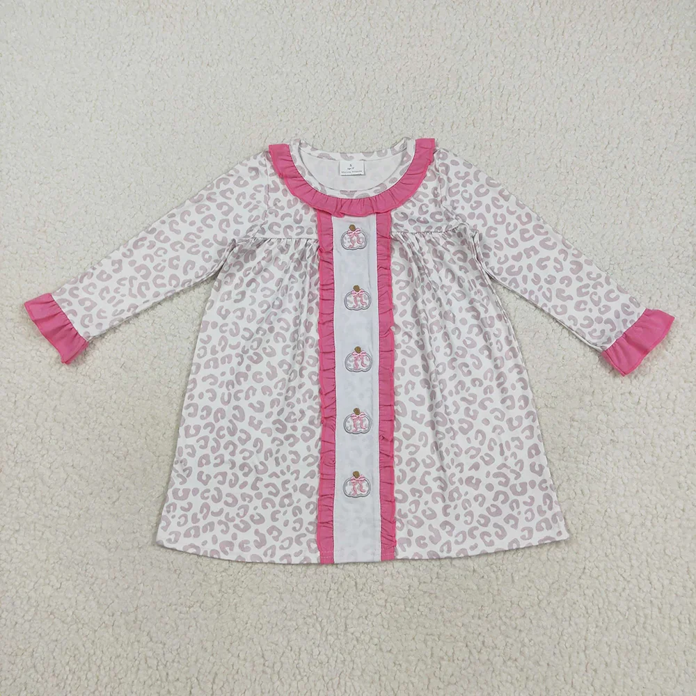 Wholesale Infant Toddler Thanksgiving Girl Embroidery Pumpkins Bows Leopard Girls Fall Ruffle Dress Baby Kids Children Clothes
Wholesale Infant Toddler Thanksgiving Girl Embroidery Pumpkins Bows Leopard Girls Fall Ruffle Dress Baby Kids Children Clothes